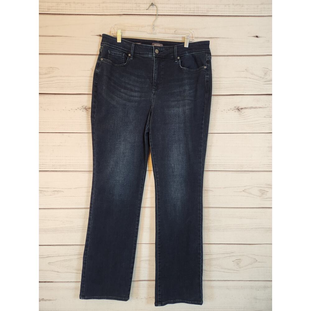 Nydj Womens Dark Wash Solid Stretch High Rise Marilyn Straight Leg Jeans Size 14